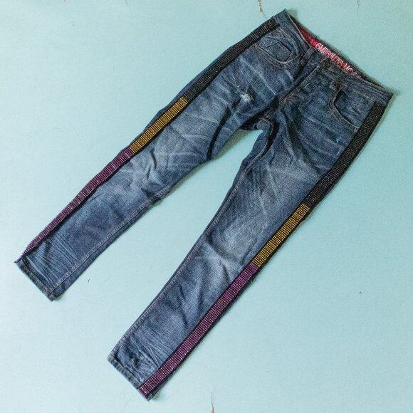 Smugglers Moon Rhinestone Distressed Slim Straight Jeans Size 30x32 - Picture 1 of 10